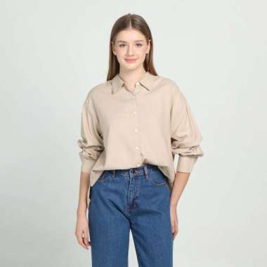 Giordano Women's Cotton Viscose Shirt 0534201613 Doeskin (Khaki) XL