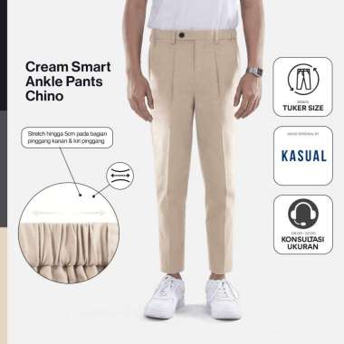 Kasual Celana Cream Smart Waist Ankle Chinos Stretch Pria XXL