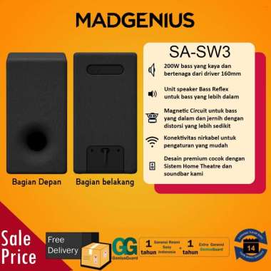 Sony Original SA-SW3 200W SPEAKER OPSIONAL Subwoofer Nirkabel Tambahan untuk Soundbar Sony HT-S2000,