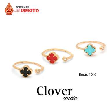 Cincin Emas Asli 10 Karat Clover J5 Ismoyo Warna Hitam - Size 17-18