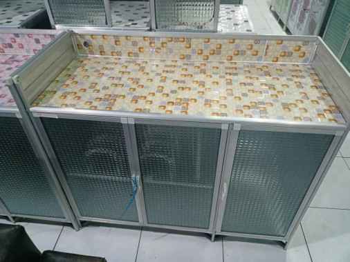 MEJA KOMPOR + MAGICOM (DISKOM) 3 PINTU STAINLESS KACA