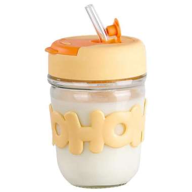 Gelas Kaca HoHo Free Sedotan Dua MODE Minum Bisa Minum Langsung Dan Minum Dengan Sedotan BMK72HO - T