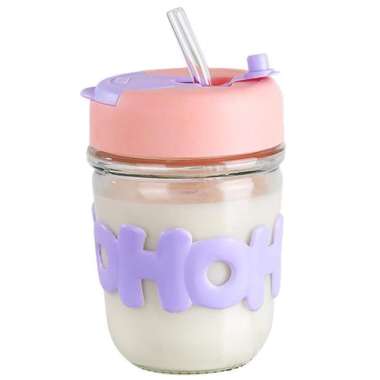 Gelas Kaca HoHo Free Sedotan Dua MODE Minum Bisa Minum Langsung Dan Minum Dengan Sedotan BMK72HO - T