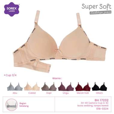 Sorex Bra Busa Tanpa Kawat Kait 2 Cup A-B BH Harian Super Soft 17232 Coklat 36