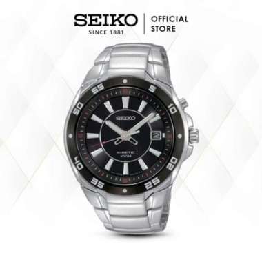 Jam Tangan Pria Seiko Kinetic Black Dial Stainless Steel SKA433 Original Silver