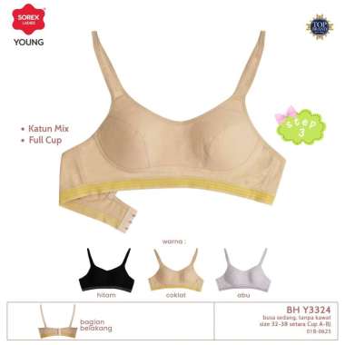 Sorex Young Bra Remaja Tanpa Kawat Kait 3 Cup A-B Step 3 Y 3324 36 Coklat