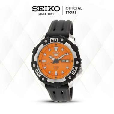 Jam Tangan Pria Seiko 5 Sports SRP473K1 Automatic Orange Dial Case Rubber Strap SRP473 Original Blac