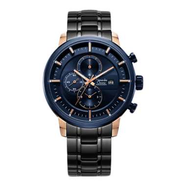 Jam Tangan Pria Anti Air Rantai Original 100% Alexander Christie AC 6323 Black Rosegold Blue