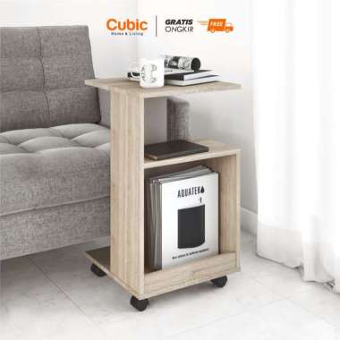 Cubic Meja Samping Minimalis / Meja Sofa / Sidetable / LIVINA ST 40 - Motif Kayu Sonoma Oak-Taupe