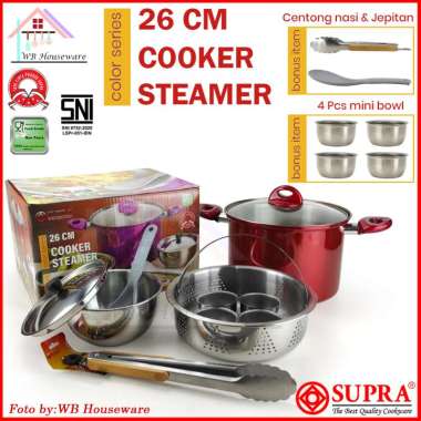 panci set - panci warna - cooker steamer 26cm SUPRA merah