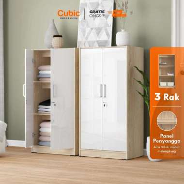 Cubic Lemari Kecil Minimalis / Almari Pakaian 2 Pintu / LUNA BL 120 Handle Bolput