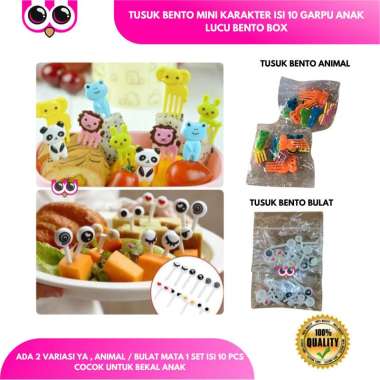 TUSUK BENTO MINI KARAKTER ISI 10 GARPU ANAK LUCU BENTO BOX TUSUK BENTO BULAT