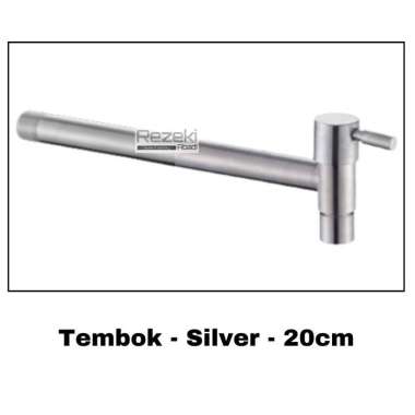 Kran Tembok Panjang Stainless - Model Long - Kran Air Kamar Mandi Tembok-20cm-Silver