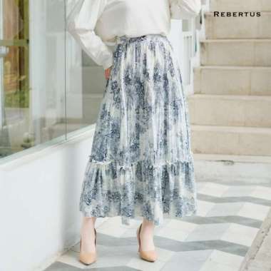 Rok Plisket Motif Bunga Wanita Rebertus Prada Sydra Putih Biru