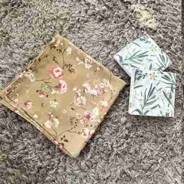 Koyu Hijab Segiempat Motif Viney Jepang Beauty Flower (Japan Series II) KHAKI JAHIT TEPI