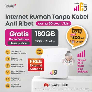 Huawei B320 Hifi Air Indosat Modem WiFi Wireless Router 4G CPE LTE Free Kuota 180GB