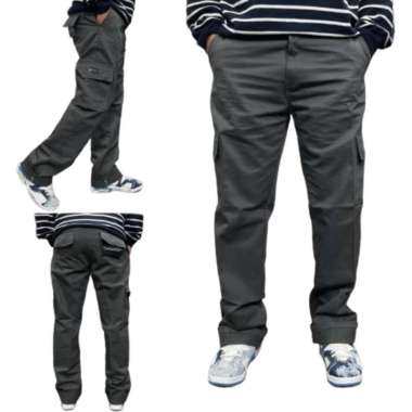 Loose cargo pants beggie cargo celana panjang pria gombrong cotton twill 28 Abu abu