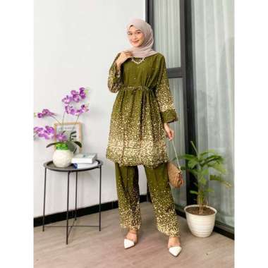 BS2 Baju Setelan One set Wanita Polos Tunik Celana Kulot Dewasa terbaru army