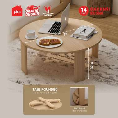 PIRA - TABE ROUND80 Meja Tamu Bulat / Meja Makan Lipat Lesehan / Meja Belajar Lipat Lesehan Pro Oak