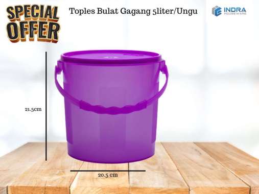 INDRA HOUSEWARE Toples Plastik Bulat Gagang 5 Liter – Toples Peyek / Toples Kerupuk Ungu