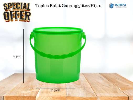 INDRA HOUSEWARE Toples Plastik Bulat Gagang 5 Liter – Toples Peyek / Toples Kerupuk Hijau
