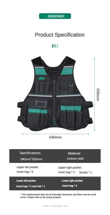 GREENER Vest Tool Bag - Rompi Tas Perkakas Alat Tukang Waterproof Kuat