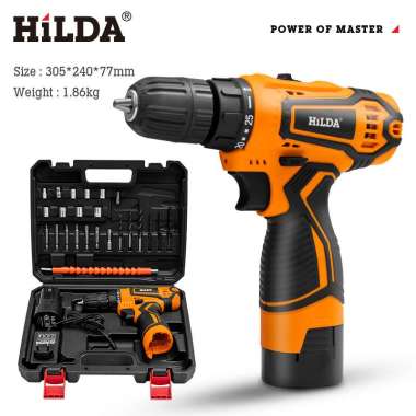 HILDA Cordless Electric Screwdriver Drill Obeng Bor Listrik 16V Baterai