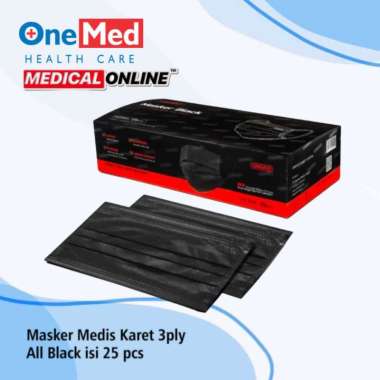 MASKER ONEMED HITAM ALL BLACK MASKER MEDIS EARLOOP MEDICAL ONLINE allblack