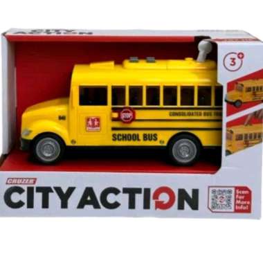 Diecast Mobil 1:20 City Action Friction School Bus Sekolah with Light & Sounds Diecast Pretend Play