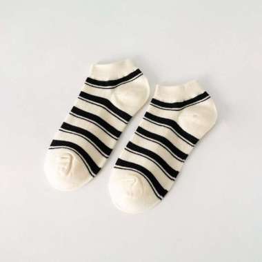 OEM ONE-P624 Ankle Socks Unisex Kaos Kaki Motif Smiley Face Garis Kekinian / Kaus Kaki Hitam Putih S