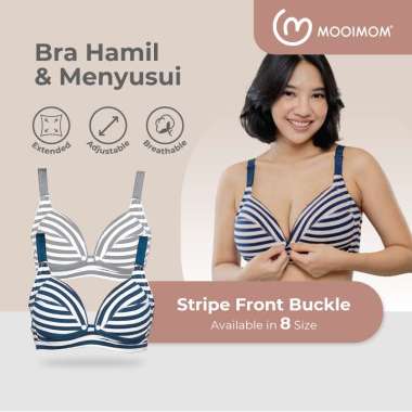 MOOIMOM Bra Menyusui & Hamil | MOOIMOM Basic Stripe Front Buckle Bra White Navy 80B