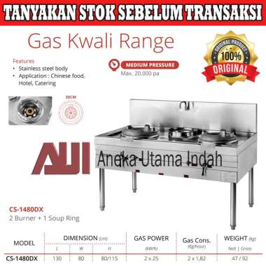 Getra CS-1480DX Gas Kwali Range 2 Tungku + 1 Soup Ring Kompor Standart Resto Medium Pressure Body St