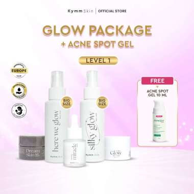 KYMM SKIN Paket Glowing Premium + Free Acne Spot Gel [Face Wash, Day Cream 10GR, Face Mist, Bakuchio