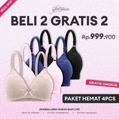 YOUHAVE PAKET HEMAT 3 PCS GRATIS 1 PCS Bra Wanita BH Tanpa Kawat Busa Tipis Motif Timbul Beha Women