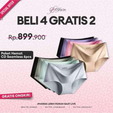 YOUHAVE PAKET 6 PCS CELANA DALAM SEAMLESS PANTY CD PAKAIAN DALAM WANITA PEREMPUAN C920 Katun Pendek
