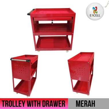 Trolley trolly troli bengkel lemari rak kerja perkakas tools With Drawer MERAH