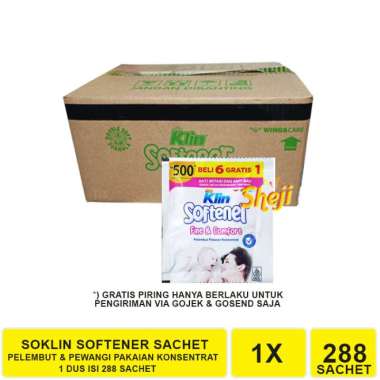 1 DUS ISI 288 SACHET SOKLIN SOFTENER PEWANGI PAKAIAN FINE PINK 1 DUS