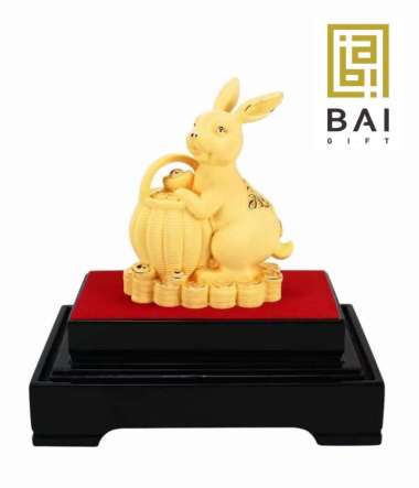 BAI GIFT PATUNG SHIO KELINCI LAPIS EMAS 24K PATUNG KELINCI PREMIUM HADIAH IMLEK 2023 - SIZE M