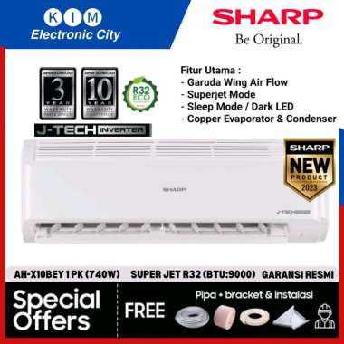 AC SHARP AH-X10BEY INVERTER [1 PK 740W] J-TECH INVERTER R32 (BTU 9.000) GARANSI RESMI UNIT ONLY