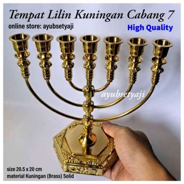 Tempat Lilin Kuningan Cabang 7 Datar Kaki Dian ALTAR ANTIQUE BRASS Solid cawan pelita lilin aromater