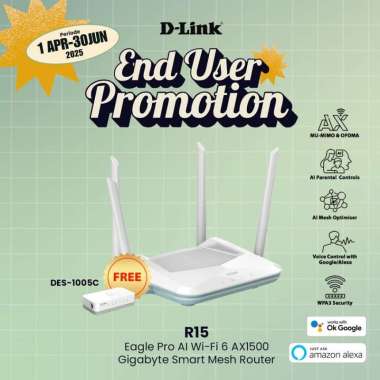 D-LINK R15 EAGLE PRO AI WIFI-6 AX1500 GIGABYTE SMART MESH ROUTER