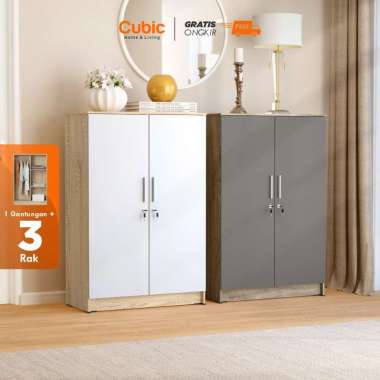 Cubic Lemari Kecil Minimalis - Almari Pakaian 2 Pintu - LUNA BL 121 Handle Bolput
