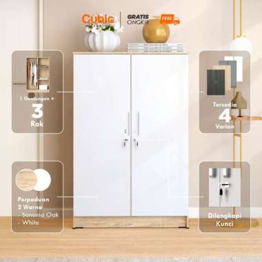 Cubic Lemari Kecil Minimalis - Almari Pakaian 2 Pintu - LUNA BL 121 Handle Bolput