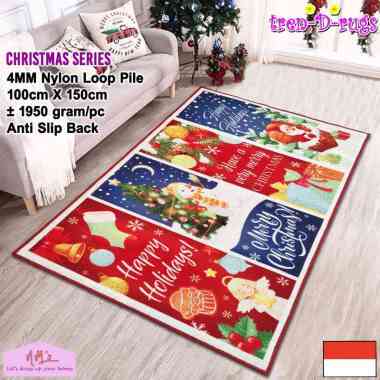 Tren-D-rugs Karpet motif christmas natal alas lantai ruang tamu kamar tidur anti slip 100 cm x 150 c