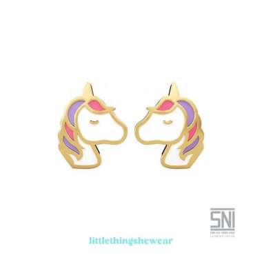 LITTLETHINGSHEWEAR - Anting Emas Anak Little Unicorn - Anting Loop End Anting Toge Emas Kuning