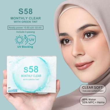 SHE - S58 Monthly With Green Tint 3 Pasang Softlens Bening Minus Bulanan -7.50