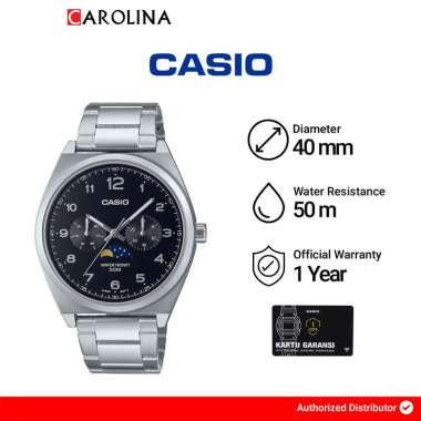 Jam Tangan Pria Casio To The Moon and Back Series MTP-M300D-1A Black Dial with Stainless Steel Band
