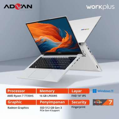ADVAN Laptop Workplus AMD RYZEN 5 6600H 14'' FHD IPS 16GB 512GB Win 11 R7 512GB