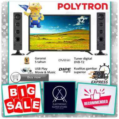 TV POLYTRON PLD32TV1855 32TV1855 1855 32INCH LED DIGITAL TV FREE DOUBLE SPEAKER TOWER CINEMAX HD TV 