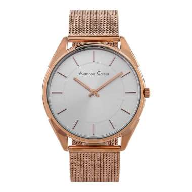 Jam Tangan Pria Alexandre Christie Classic AC 8626 MH BRGSL Men Silver Dial Rose Gold Mesh Strap Ros
